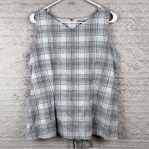 ANN TAYLOR Women's Black White Plaid Peplum Sleeveless Top Size 10 Back Tie